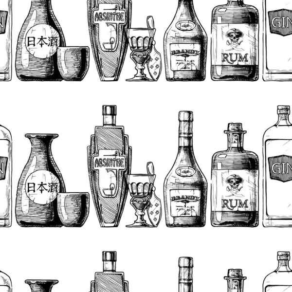 Patrón con botellas de alcohol — Vector de stock