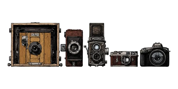 Photo cameras evolution set — Stock Vector