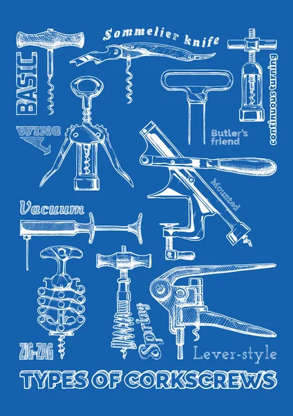 Types of corkscrews — Stock Vector