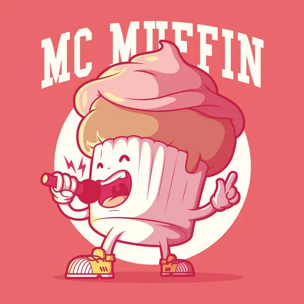 Muffin Postava Mikrofonem Vektorové Ilustrace Jídlo Motivace Inspirace Koncepce Podnikatelského — Stockový vektor