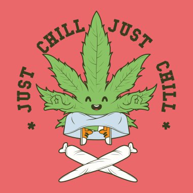 Ot meditasyonu karakter çizimi. İlaç, marihuana, meditasyon, esrar tasarımı konsepti
