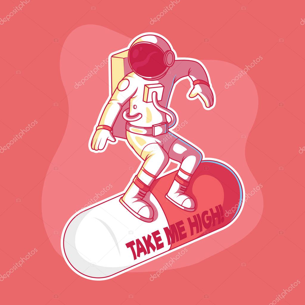Astronaut surfing on a pill vector illustration. Future, technology, explore, medicine design concept