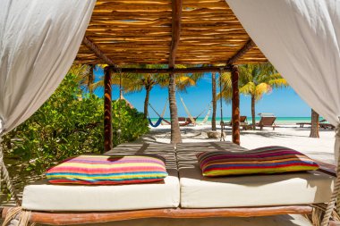 Isla Holbox üzerinde tropikal plaj ayarı, Quintana Roo, Meksika