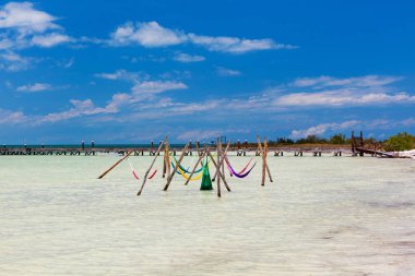 Punta Cocos'da sudaki hamaklar, Isla Holbox, Meksika