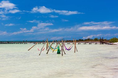 Hammocks in the water at Punta Cocos, Isla Holbox, Mexico clipart
