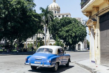 Havana, Küba-Ekim, 2018: Havana 'nın ikonik Vintage otomobil ve Ar