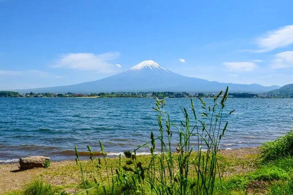 Kawaguchiko Gölü, Japonya Açık mavi gökyüzü ünlü Fuji Dağı görünümünde