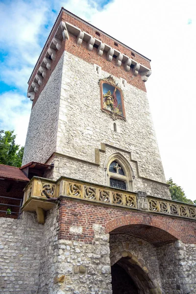 Florian Gate Polish Gothic City Defense Walls Medieval Towers Focal — Stock Photo, Image