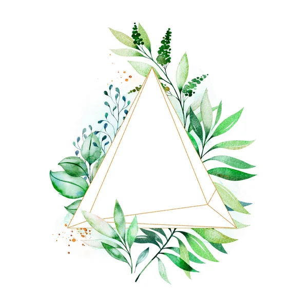 Акварельный Зелёный Рисунок Рамка Пальмовыми Листьями Ветвями Ягодами — стоковое фото