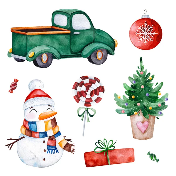 Bright Seamless Pattern Christmas Tree Candy Red Retro Car Gift — стоковое фото