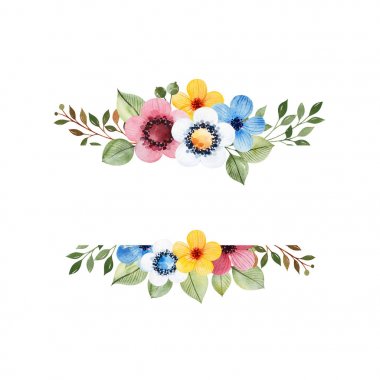 Çok renkli çiçekler, yapraklar, dallar ile renkli çiçek koleksiyonu