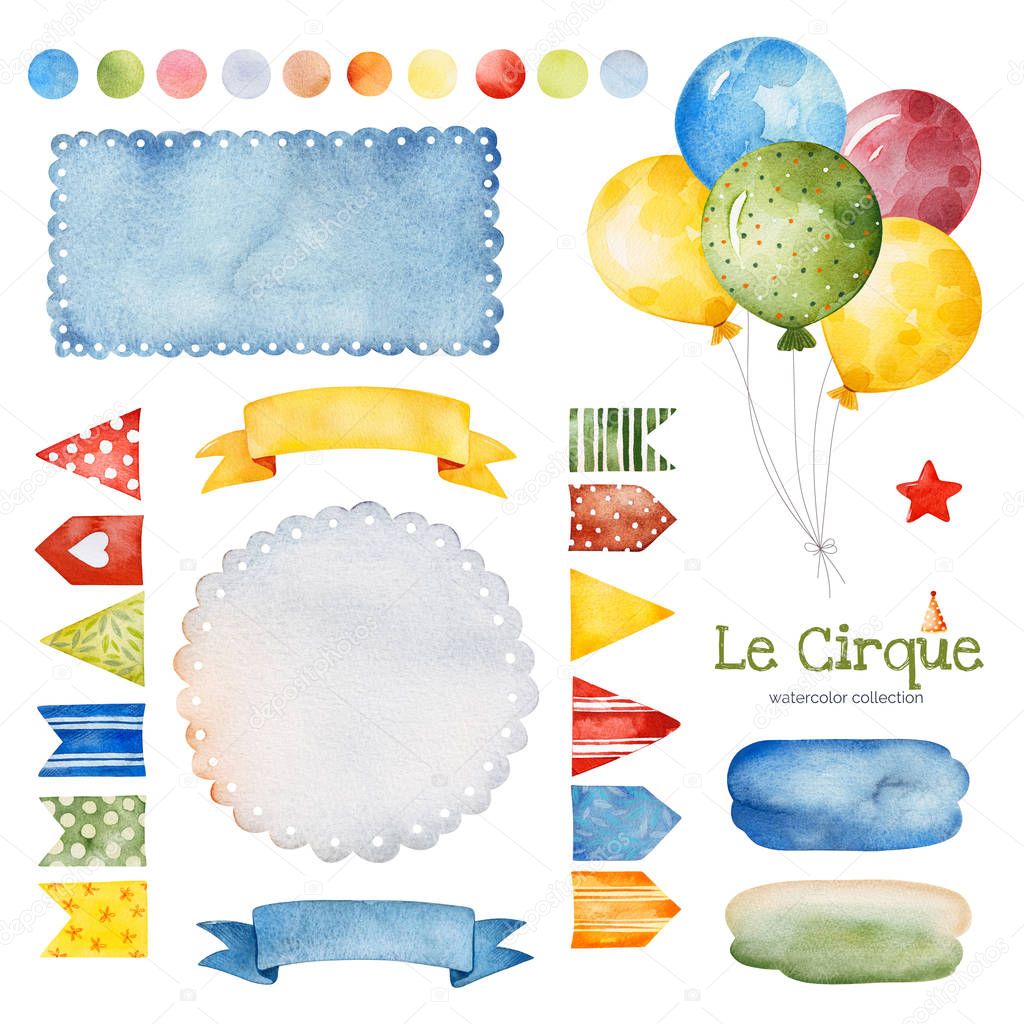 colorful air balloons,bunting flags,ribbon banner,splashes