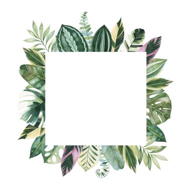 beyaz arka plan üzerinde izole yeşil tropikal yaprakların çerçeve