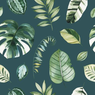 yeşil arka plan üzerinde yeşil tropikal yaprakları kümesi