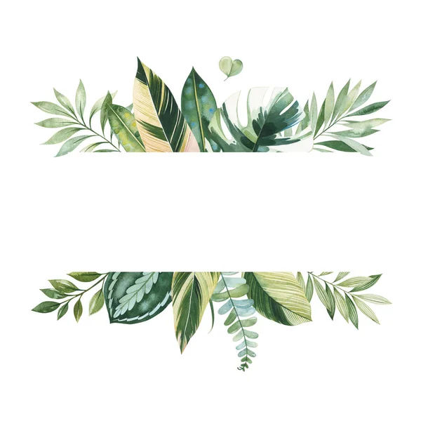Frame Van Groene Tropische Bladeren Geïsoleerd Witte Achtergrond — Stockfoto