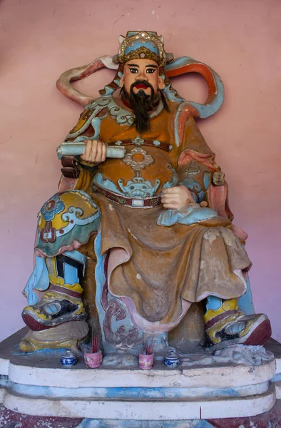 Wooden Colourful Guard Statue Entrance Linh Pagoda Vietnam Asia — Stock Photo, Image