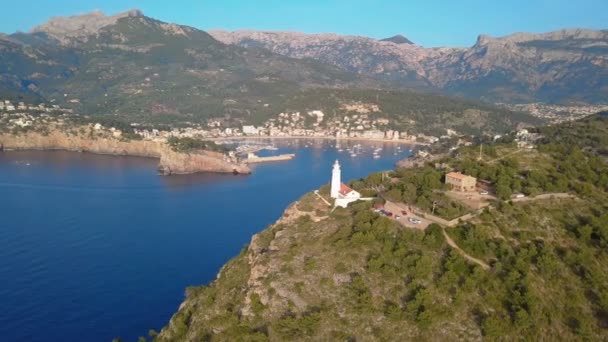 Puerto Sóller Vista Aérea Mallorca Mar Mediterráneo — Vídeos de Stock