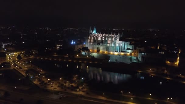 Aerial view. Catedral de Santa Maria Palma de Mallorca — Stock Video