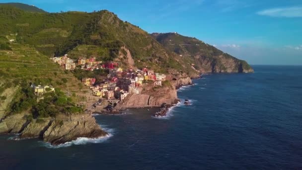 Widok z lotu ptaka Cinque Terre, pięć ziem — Wideo stockowe