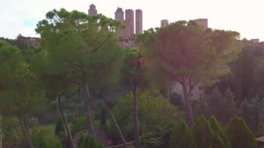 San Gimignano, İtalya hava görüntüleri. Toskana bölgesinde bulunan.