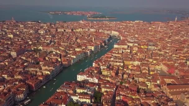 Aerial view of Venice, St Marks square. Scenic video taken at sunrise. San Marco square in Venice, Italy its the principal public square of Venice, where it is generally known just as the Piazza. — Stock Video
