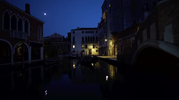 Gondola, naprzeciwko mostu Rialto na Canale Grande w Wenecji, Włochy — Wideo stockowe