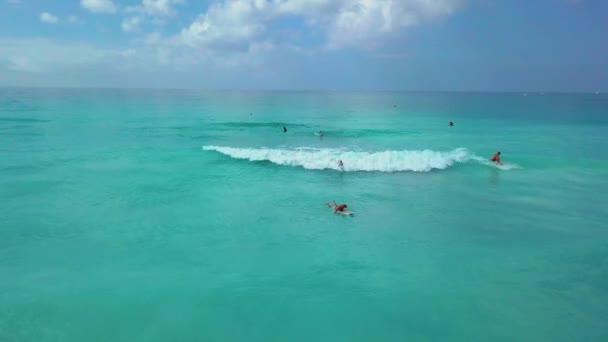 Aerial shot, incredibly beautiful calm sea with lots of clouds, white beach created because of huge water pollution with very calm sea, filmed with drone — Stock Video