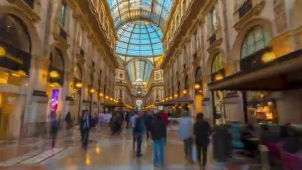 米兰城市著名购物大教堂画廊全景4k 时间推移意大利 — 图库视频影像