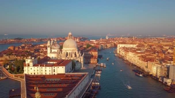 Aerial orbit over san marco square at sunrise in venice italy — Stock Video