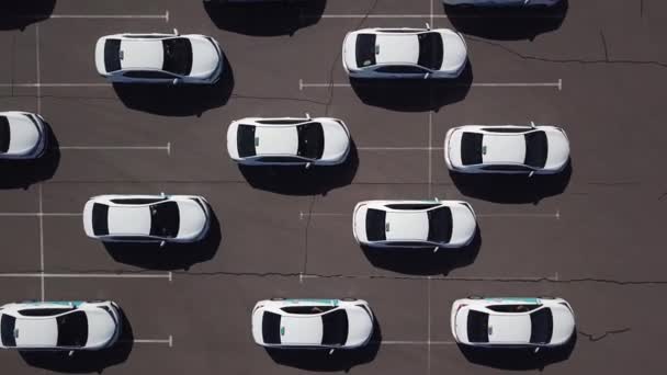 Aerial view over cars in parking — Stock Video