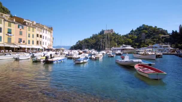 Човни, що стоять у затоці Портіфіно Італія — стокове відео