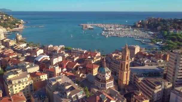 Talyan Rivierası Rapallo Talya Nın Havadan Görünümü — Stok video