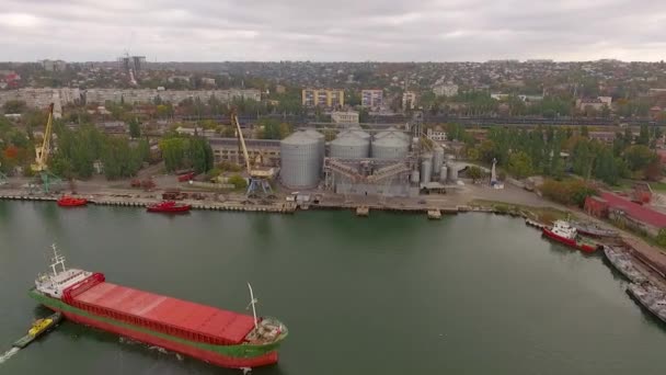 Big industrial port Cranes and cargo ships Aerial shot Singapore — Stock Video