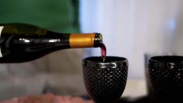 Sommelier dégustation de vin dans la cave, il verse un excellent vin rouge dans un verre — Video