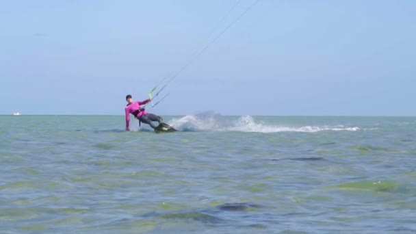 Girl Kite Surfing In Slow Motion — Stock Video