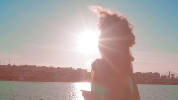 La jeune fille jogging au coucher du soleil — Video