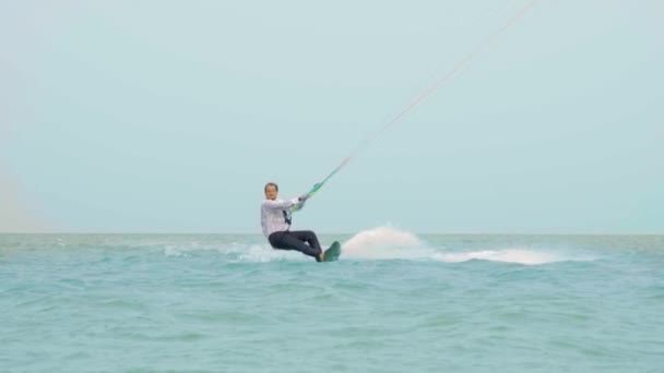 Attractive Man Beard Riding Kite — Stock Video