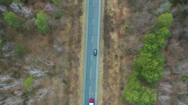 夕暮れの田舎道に電気車の映画空撮 — ストック動画