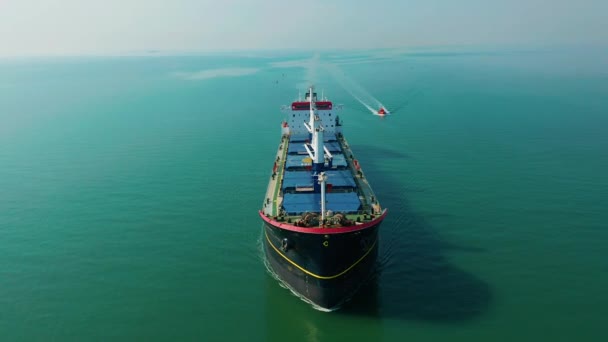 Vue aérienne de la cargaison flottant en mer — Video