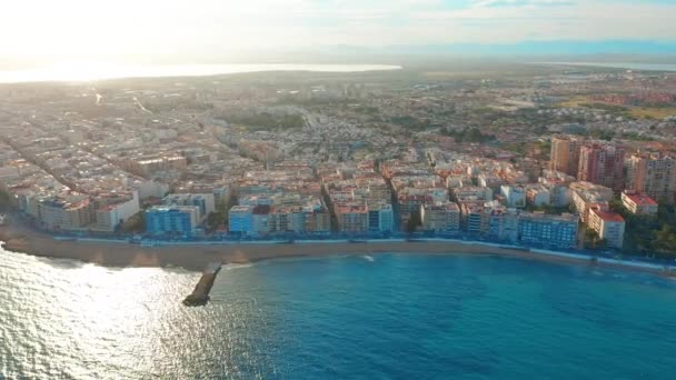 Aerial view of beach and coast, Costa blanca coast, sunset — Stock Video