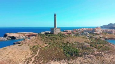 Havadan görünüm. Deniz feneri Faro Cabo de Palos ,İspanya, meditterian deniz.