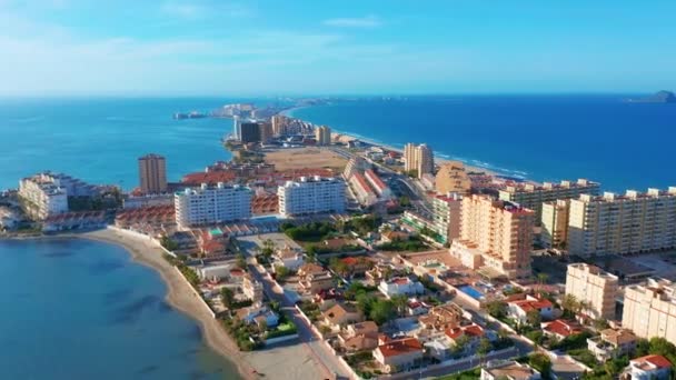 Flygvy. La Manga Peninsula Spanien, Cartagena, Murcia. — Stockvideo