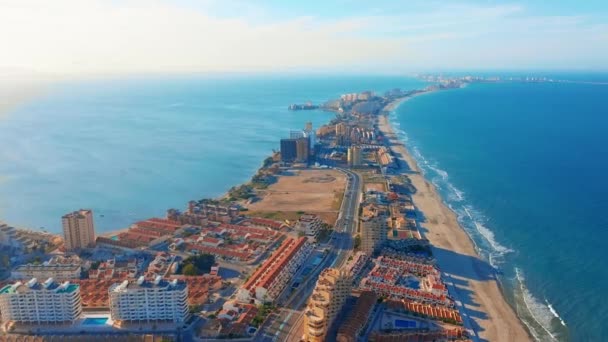 Aerial view. La Manga Peninsula Spain, Cartagena, Murcia. — Stock Video