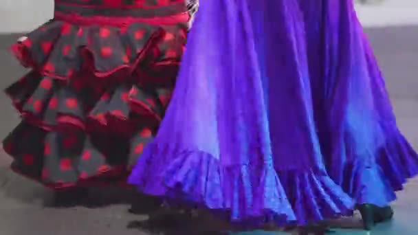 España - Flamenco. Mujer en vestidos tradicionales bailando flamenco . — Vídeos de Stock