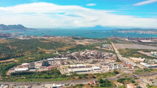 Aerial view. Gibraltar-San Roque Refinery, Southern Spain. — Stock Video