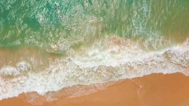 Aerial view. Big Waves rolling on coast ocean, breaking waves, shoreline. — Stock Video