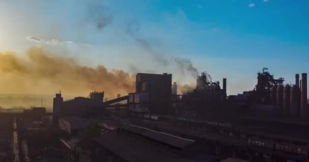 Aerial view. Timelapse. Smoke from the factory pipes. Ecology is under threat. — Stock Video