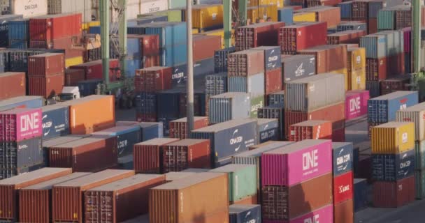 Casablanca, Fas - 15 Ekim 2019 konteyner terminali, iş lojistiği. Turna, Ticaret Limanı, Nakliye. — Stok video