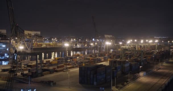 CASABLANCA, MOROCCO - October 15, 2019: Aerial view. Cranes and containers of Casablanca, one of the biggest ports in the world. — ストック動画