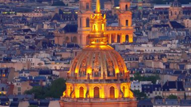 The center of Paris from the height of the Eiffel Tower. Main landmarks of European megapolis Les Invalides.